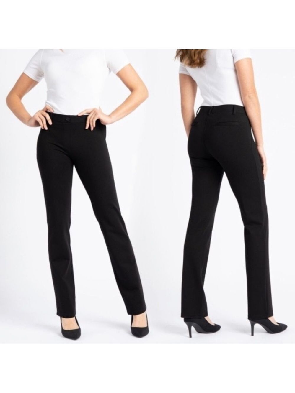 BETABRAND Black Dress Pant Yoga Pants Classic Straight Leg